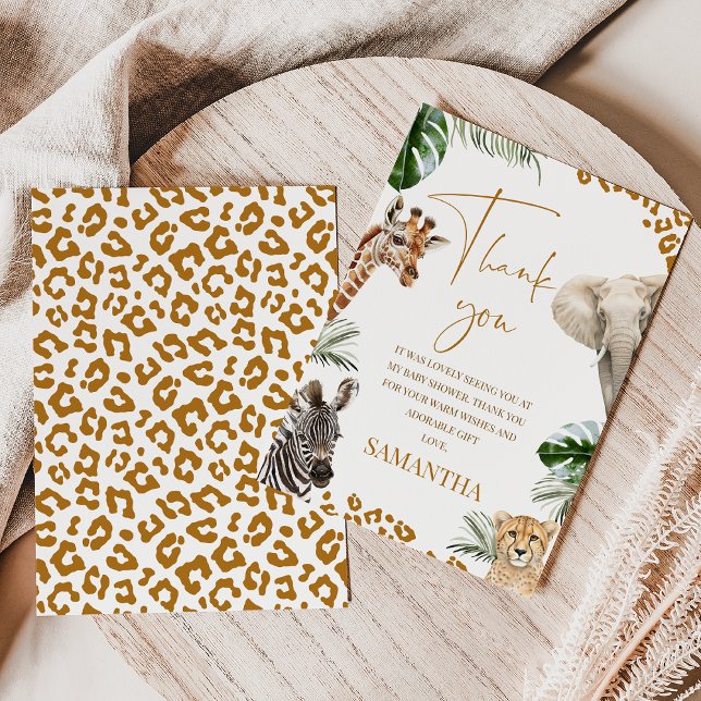 Brown Safari Wild One Baby Shower Thank You Card Dankeskarte (Safari Baby Shower Thank You Card, Wild One safari Baby Shower Thank You card, Cheetah Print Card)