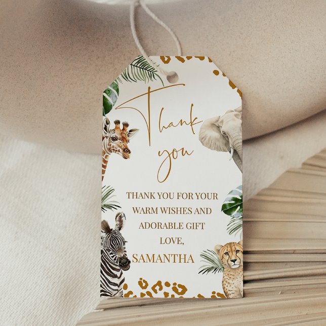 Brown Safari Wild One Baby Shower Thank You Card Geschenkanhänger (Safari Baby Shower Favor Tag, Safari Wild One Baby Shower Tag, Jungle Animals baby Shower Tag, )