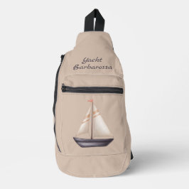 Brown Sailing Boat and Name on Beige Crossbody Bag