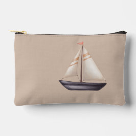 Brown Sailing Boat and Name on Beige Zubehörtasche