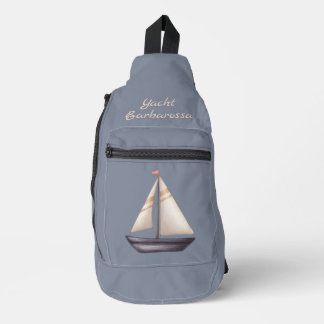 Brown Sailing Boat and Name on Gray Crossbody Bag