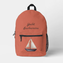 Brown Sailing Boat and Name on Red Bedruckter Rucksack