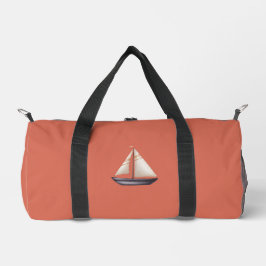 Brown Sailing Boat and Name on Red Duffle Bag