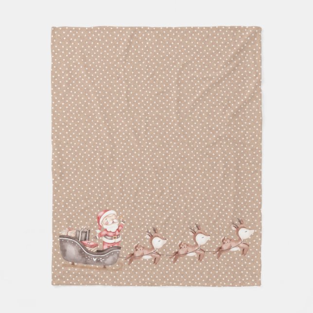 Brown Santa in Sleigh Fleece Blanket (Vorderseite)