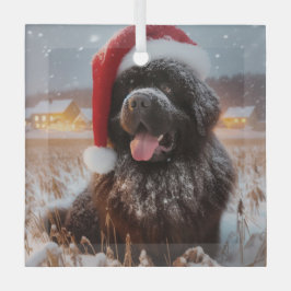 Brown Santa Newf Sitting in Snow Ornament Aus Glas
