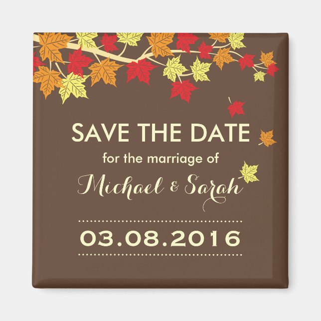 Brown Save the Date Maple Leaf Hochzeit im Herbst  Magnet (Vorne)