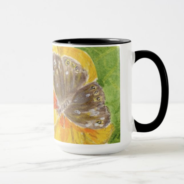 Brown-Schmetterling, gelbe Blume Tasse (Rechts)
