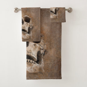 Brown-Schmutz-Schlamm-Wand mit dem Schädel Badhandtuch Set
