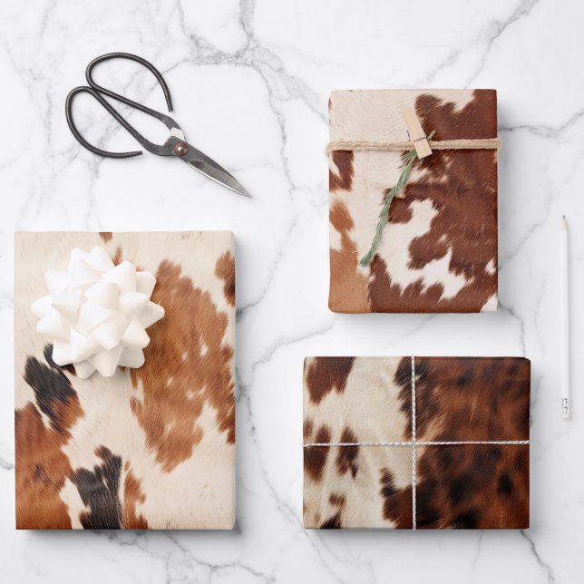 Brown Schwarz-weiß Cowhide Geschenkpapier Set (Vorderseite)