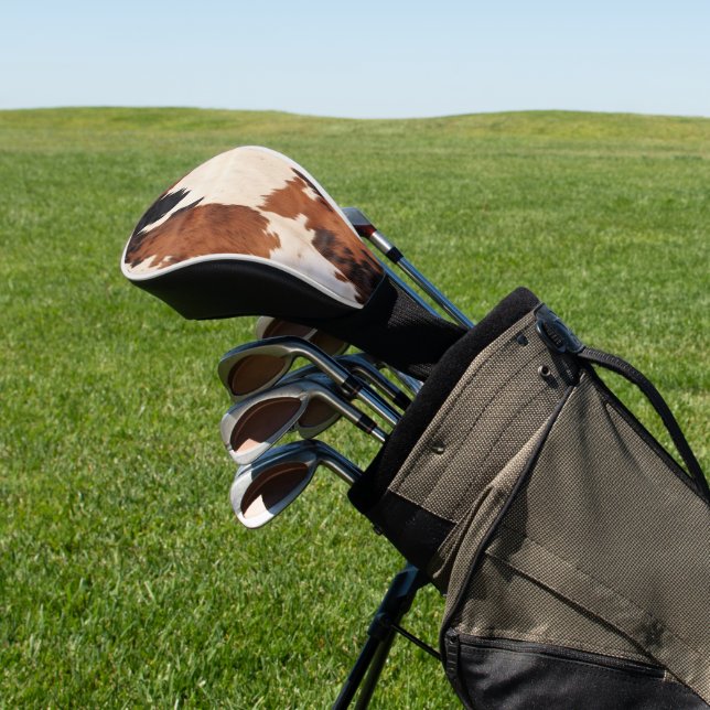 Brown Schwarz-weiß Cowhide Golf Headcover (In SItu)