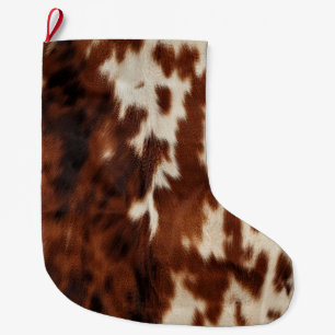 Brown Schwarz-weiß Cowhide Großer Weihnachtsstrumpf