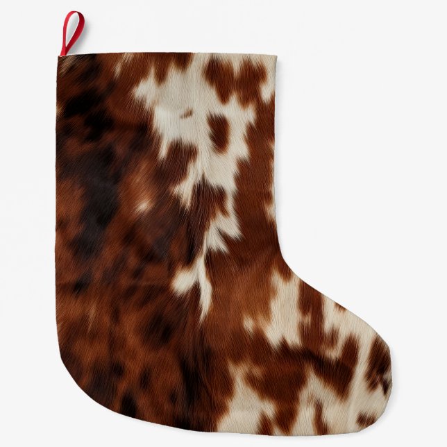 Brown Schwarz-weiß Cowhide Großer Weihnachtsstrumpf (Vorderseite)
