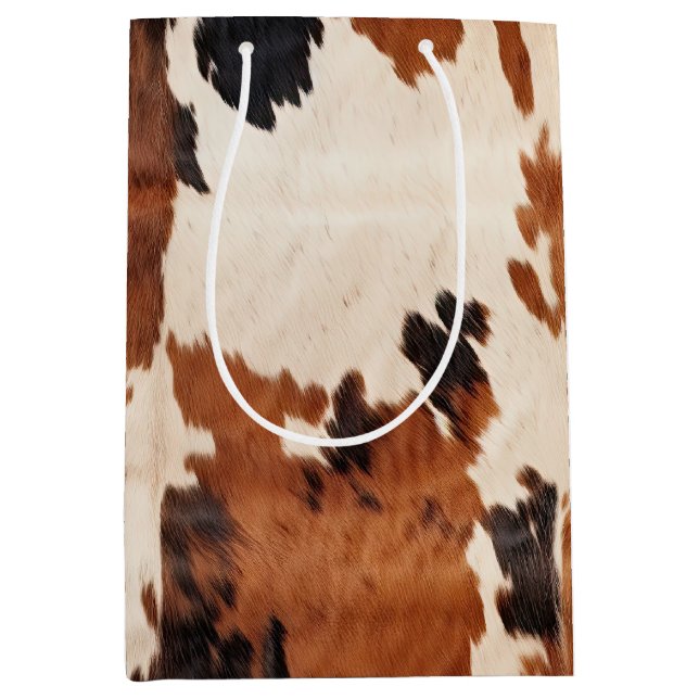 Brown Schwarz-weiß Cowhide Mittlere Geschenktüte (Vorderseite)