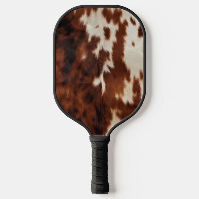 Brown Schwarz-weiß Cowhide Pickleball Schläger (Vorderseite)