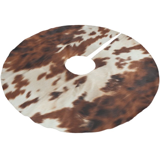 Brown Schwarz-weiß Cowhide Polyester Weihnachtsbaumdecke (Schrägansicht)