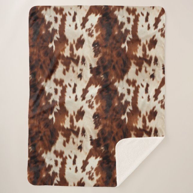 Brown Schwarz-weiß Cowhide Sherpadecke (Vorderseite)