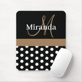 Brown Schwarz-weiß Polka Dot Monogram Mouse Pad Mousepad
