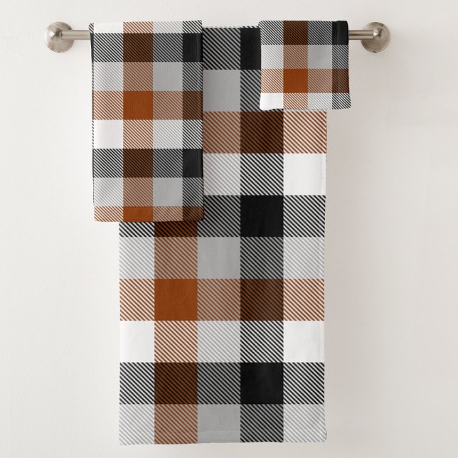 Brown Schwarz-weiß Twill Gingham Design Badhandtuch Set (Von Creator hochgeladen)
