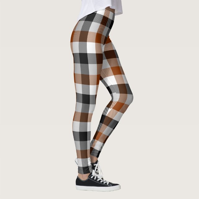 Brown Schwarz-weiß Twill Gingham Design Leggings (Von Creator hochgeladen)