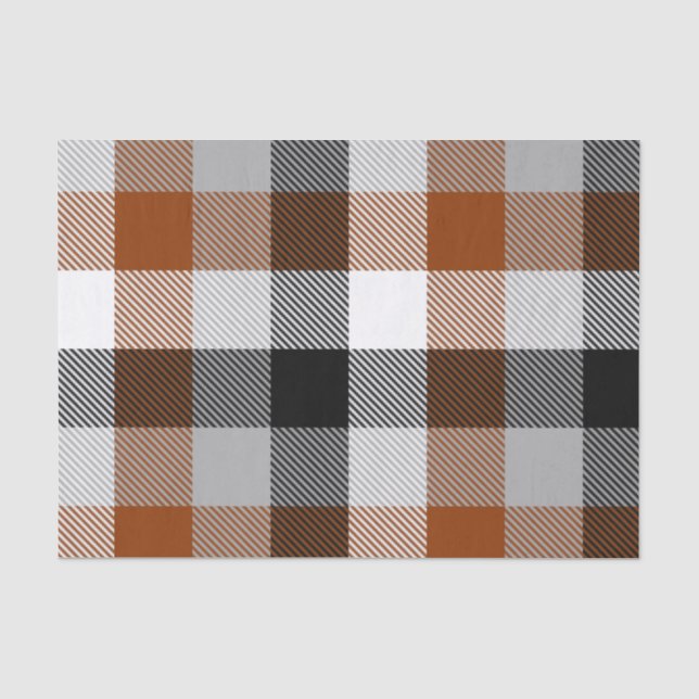 Brown Schwarz-weiß Twill Gingham Design Seidenpapier (Vorderseite)