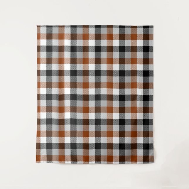 Brown Schwarz-weiß Twill Gingham Design Wandteppich (Vorderseite)