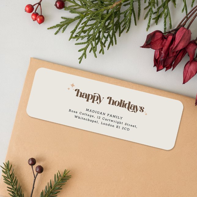 Brown Script Christmas Holiday Return Address (Von Creator hochgeladen)