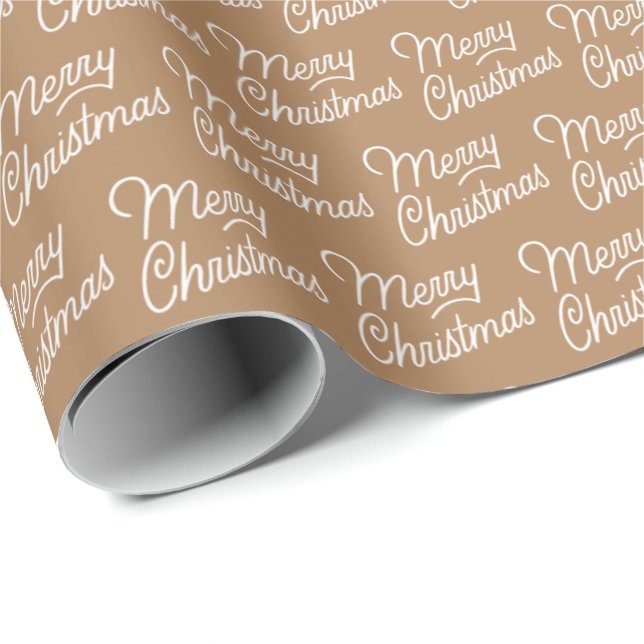 Brown Script Merry Christmas Wrapping Paper Geschenkpapier (Rolleneckpunkt)