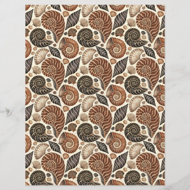 Brown Seashells Doppelseiten-Scrapbook-Papier (Vorderseite)