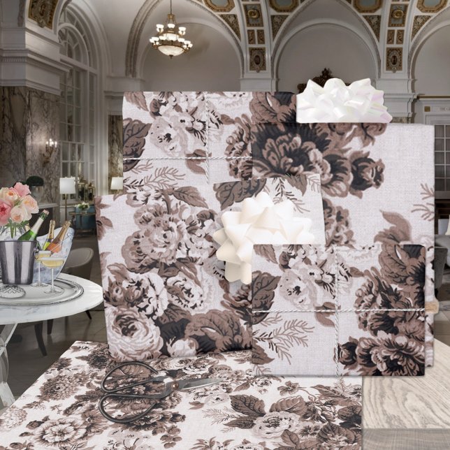 Brown Sepia Floral Peonies Dahlias Asters Rose Geschenkpapier Set (Von Creator hochgeladen)