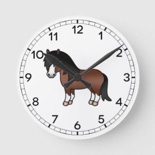 Brown Shetland Pony Niedlicher Cartoon Illustratio Runde Wanduhr