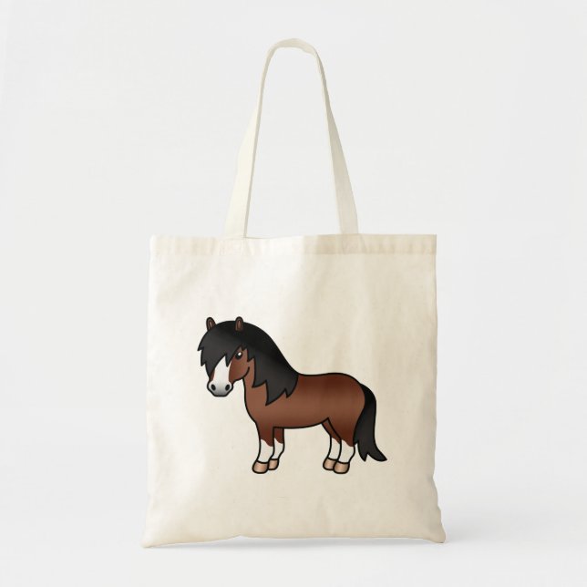 Brown Shetland Pony Niedlicher Cartoon Illustratio Tragetasche (Vorne)