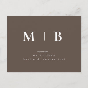 Brown Simple Contemporary Monogram Save the Date Postkarte