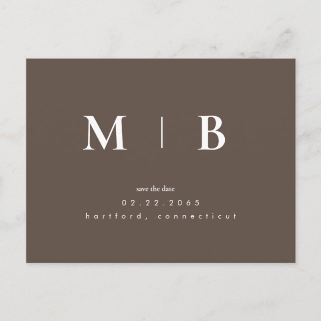 Brown Simple Contemporary Monogram Save the Date Postkarte (Vorderseite)
