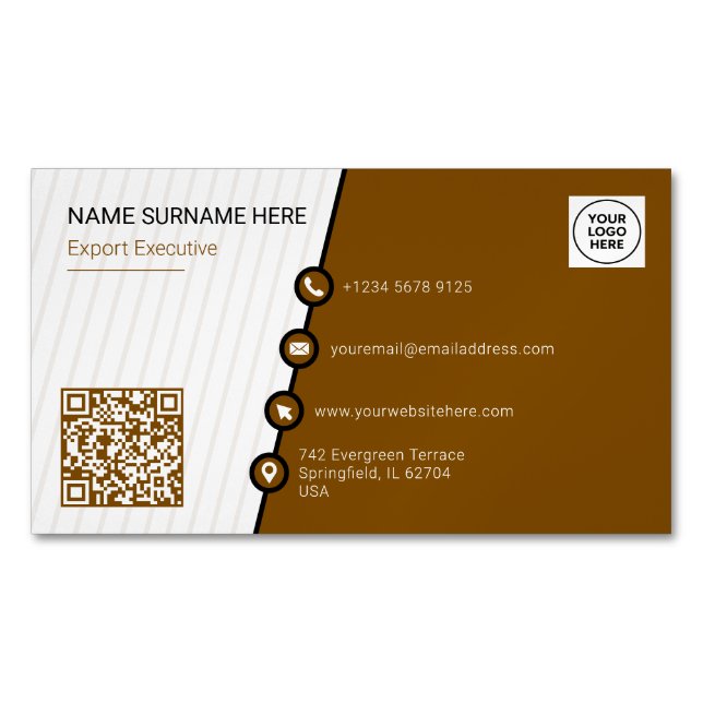 Brown Simple formale QR-Code Magnetische Visitenkarte (Vorderseite)