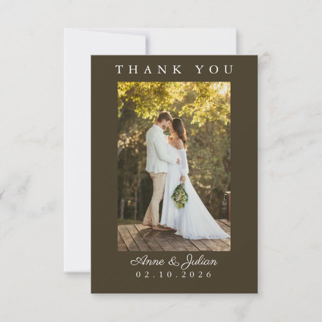Brown Simple Photo Wedding Thank You Card W Note Dankeskarte (Vorderseite)