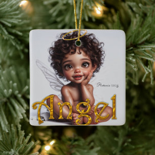 Brown Skin Baby Angel Keramikornament