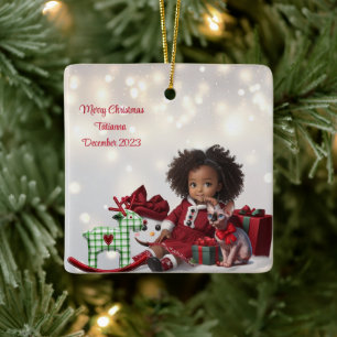 Brown Skin Girl Personalisiert Weihnachten Keramikornament