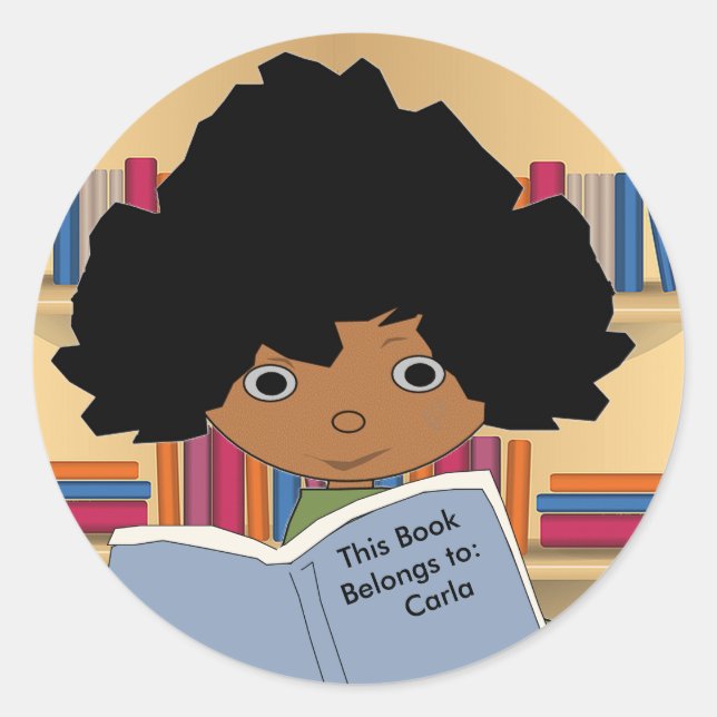 Brown Skin Library Girl Round Stickers (Vorderseite)