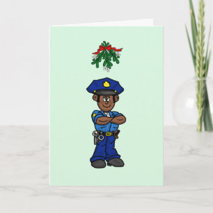 Brown Skin Polizist & Mistletoe Weihnachtskarte Feiertagskarte