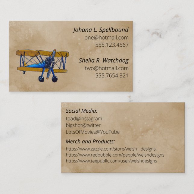 Brown Social introduction calling card-biplane Visitenkarte (Vorne/Hinten)