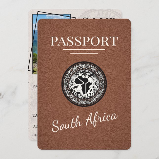 Brown South Africa Passport Save The Date (Vorne/Hinten)