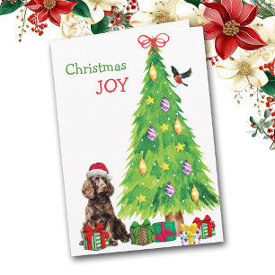 Brown Spaniel Dog, Bird and Christmas Tree Feiertagskarte