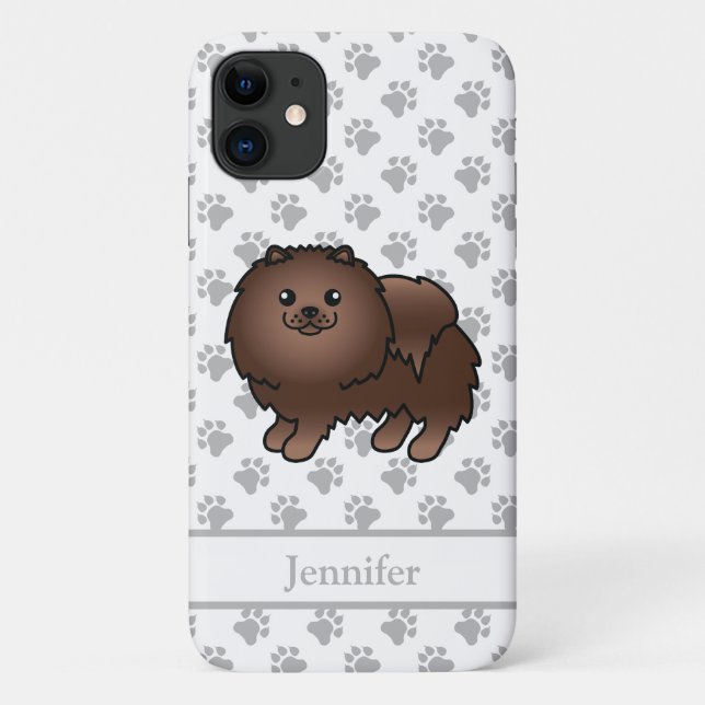 Brown Spitz Niedlich Cartoon Dog & Name Case-Mate iPhone Hülle (Rückseite)