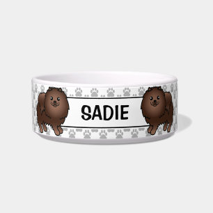 Brown Spitz Niedlich Cartoon Dog & Name Napf