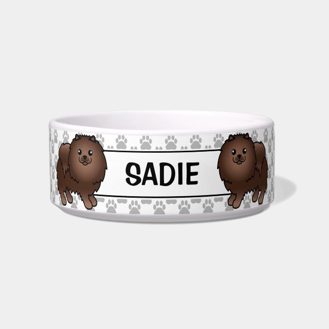 Brown Spitz Niedlich Cartoon Dog & Name Napf (Vorderseite)