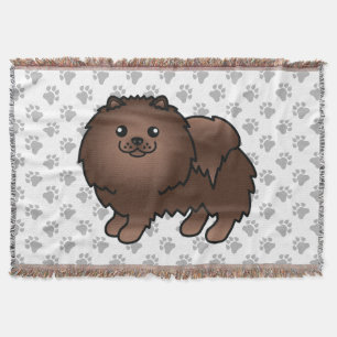 Brown Spitz Niedlich Cartoon Dog & Paws Decke