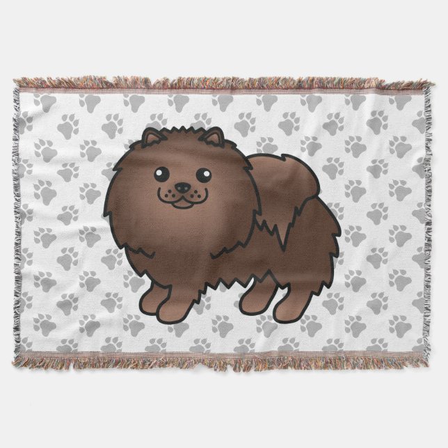 Brown Spitz Niedlich Cartoon Dog & Paws Decke (Vorderseite)