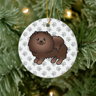 Brown Spitz Niedlich Cartoon Dog & Paws Keramik Ornament