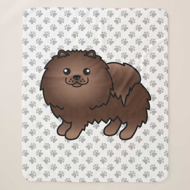 Brown Spitz Niedlich Cartoon Dog & Paws Sherpadecke (Vorderseite)