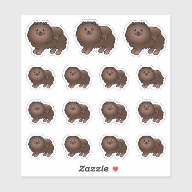 Brown Spitz Niedlich Cartoon Hunde Aufkleber (Blatt)